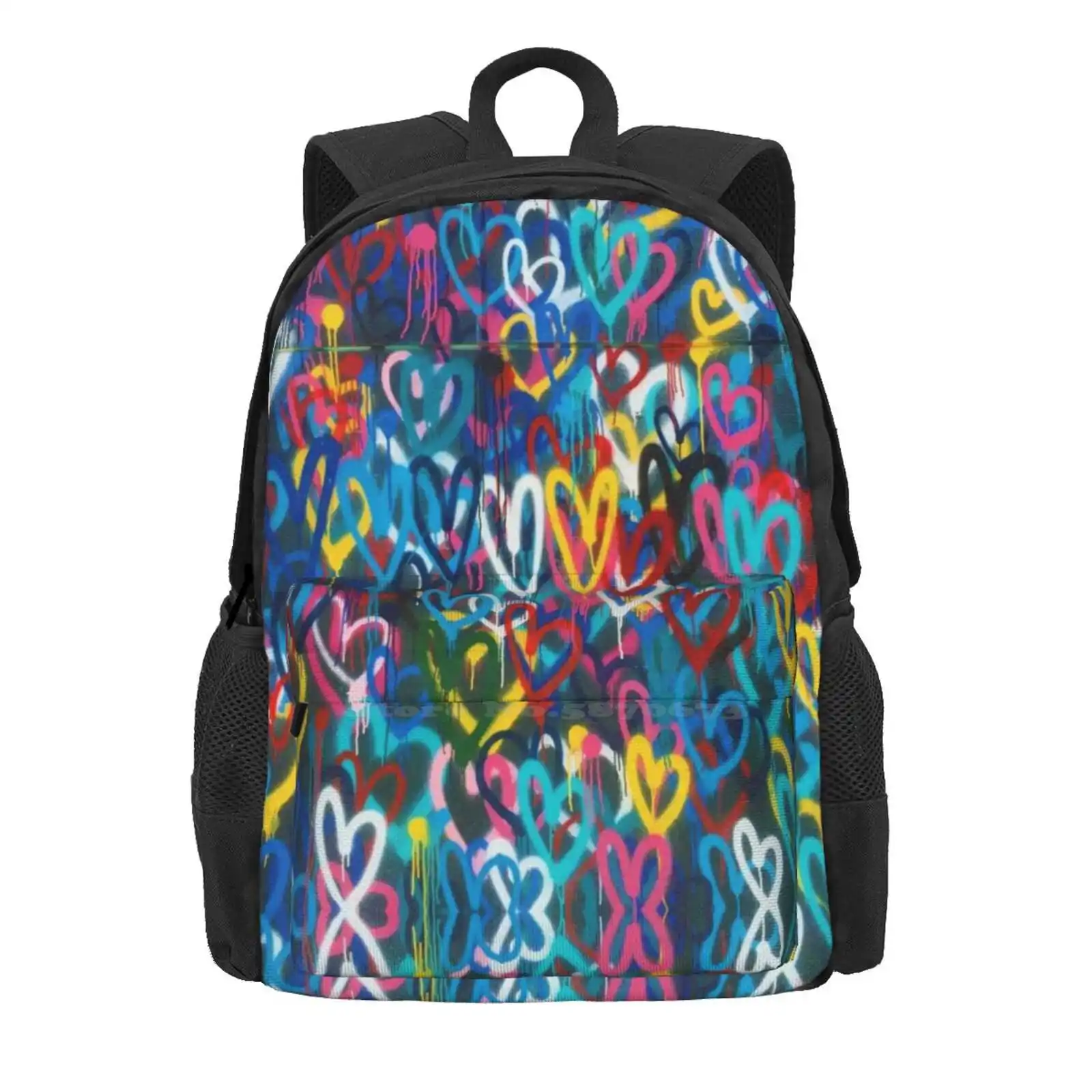 Graffiti Hearts Love School Bags para adolescentes, sacos de viagem para laptop, cores coloridas, crianças, vandalismo