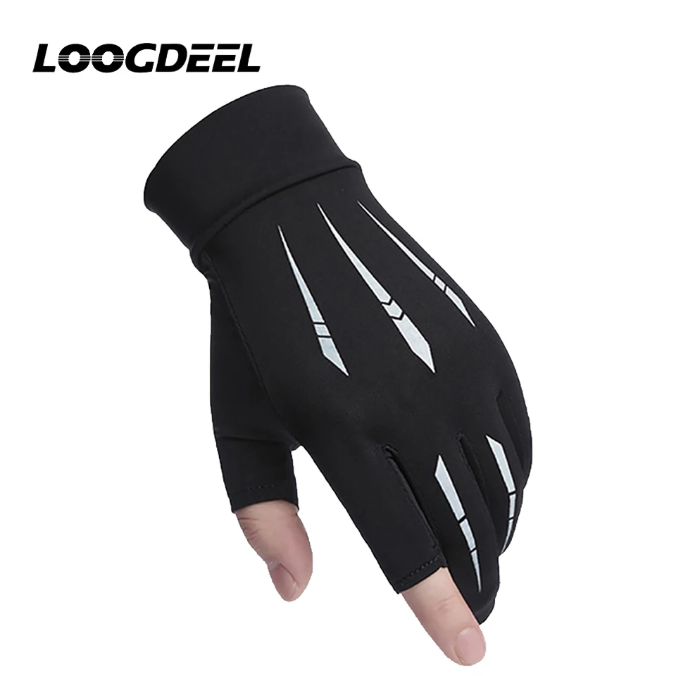 Luvas de Seda Gelada LOOGDEEL de Dois Dedos para Verão, Luvas Finas de Seda Gelada para Esportes ao Ar Livre, Proteção Solar, Secagem Rápida, Respiráveis para Ciclismo