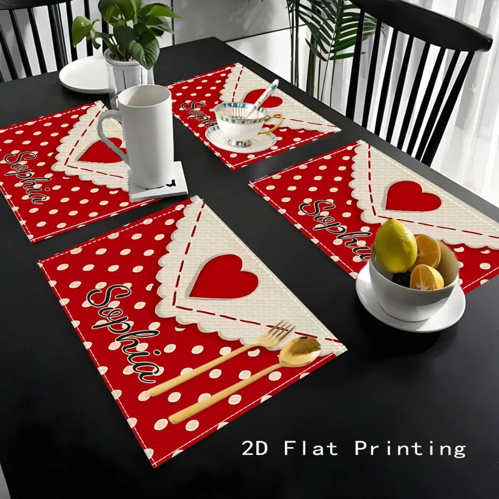 1pc Customizable Name Heart Envelope Design Durable Heat-Resistant Placemat,Holiday Custom Placemat, Valentine's Day Gift
