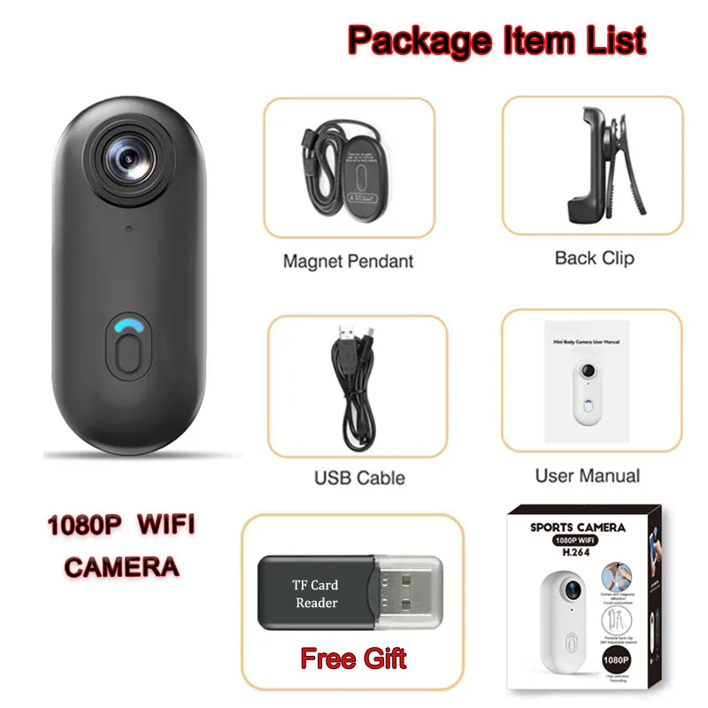 JETO 4K Mini HD WiFi 2.4G Action-Kamera Wasserdicht mit Magnetclip für Brust, Körper, Motorrad POV Tragbare Daumen-Videokamera für Vlogs 7