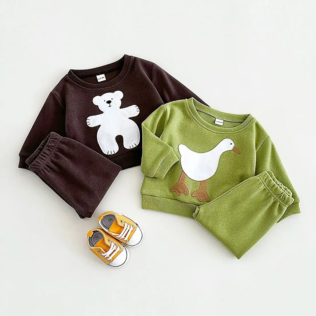 2024 Spring Autumn Korean Baby Cotton Clothing Sets Boy Girl Clothes Loose Pullovers Sets Cartoon Animals Tops+Pants 2PCS Outfit