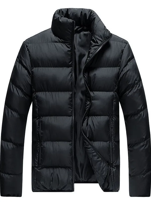 Men's Slim Fit Thickened Cotton Jacket Coat Warmth Bread Style Casual Autumn Winter Polyester Fabric Long Sleeve Zipper Closure