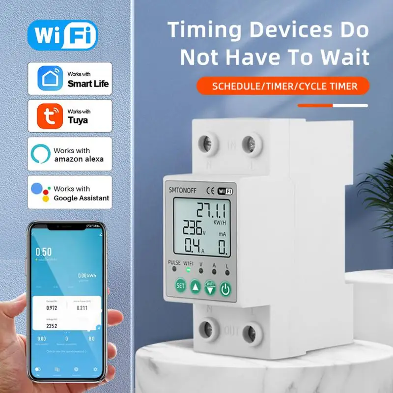 Tuya WIFI Smart Energy Meter Prepaid Energy Meter KWh Meter Wattmeter Over Under Voltage Leakage Protect Alexa Google Home