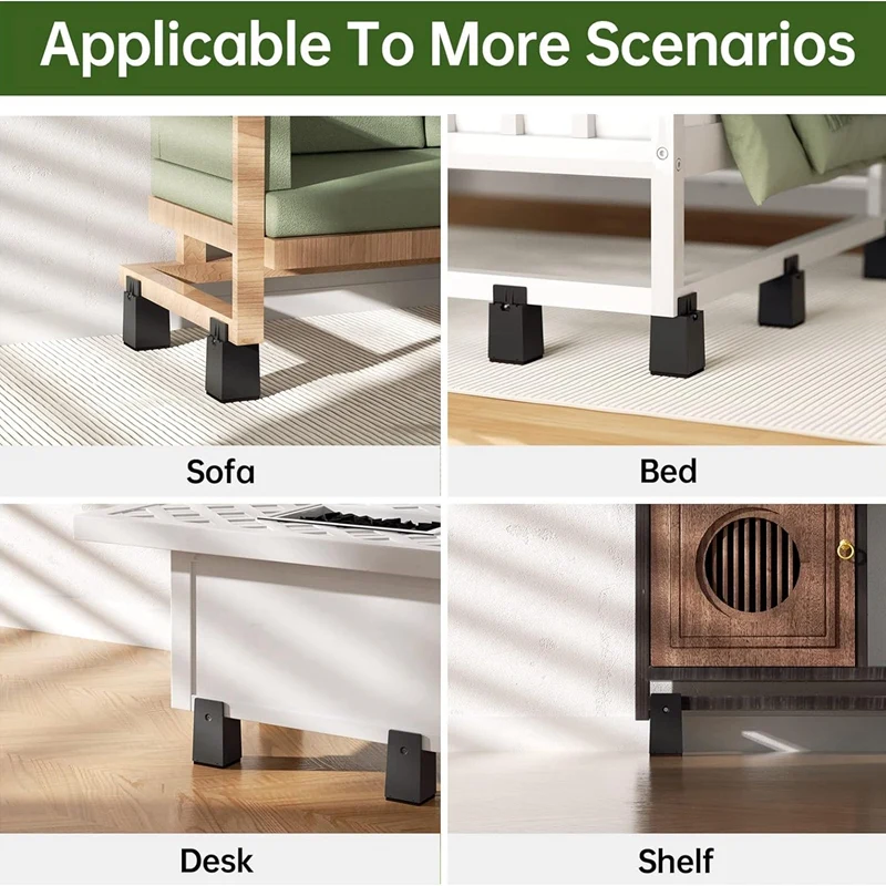 Elevadores de cama, bloques elevadores de escritorio ajustables de 4 pulgadas con abrazadera de tornillo, paquete de 4 elevadores de silla resistentes, se adapta a anchuras de 0 a 2 pulgadas, duraderos