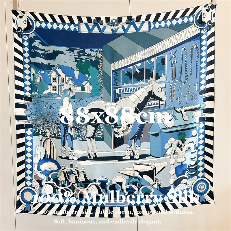 

14 Momme 100% Real Silk Square Scarf Women Soft Large Square Hand-Rolled Edge Luxury Hair Wrap Four Season Shawl Bandana Bufanda