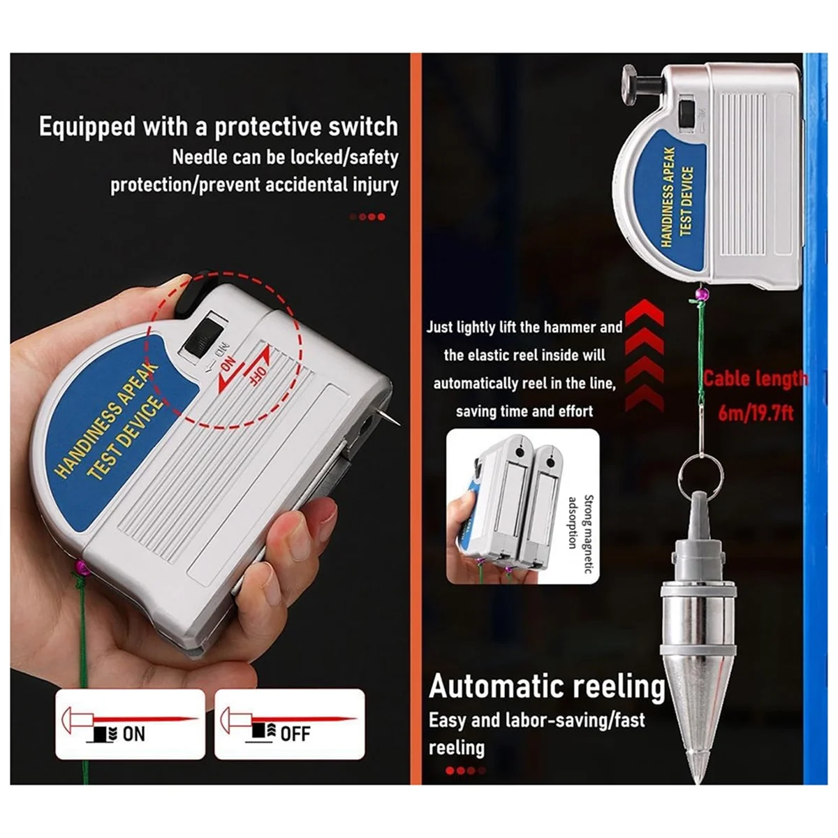 ABNJ intrekbare schietlood, automatisch reklijn stabiliseren magnetische schietlood-tool, magnetische intrekbare pruim-bob 1PCS