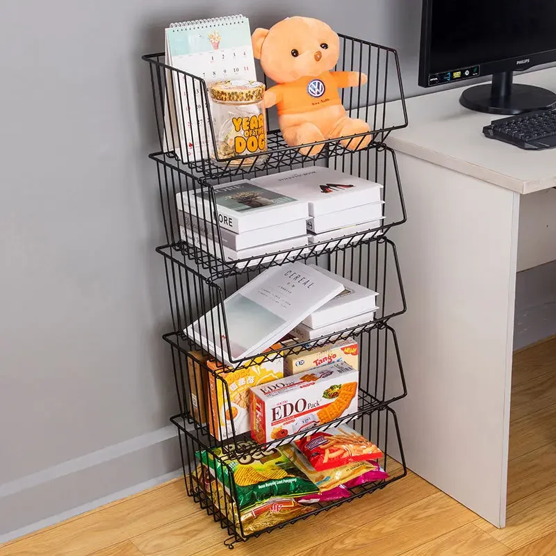 Cartoon Steel Kitchen Cart Vegetables Fruits Snacks Grocery Storage Shelf Household Store The Basket 2/3/4/5 Tier Rolling Cart