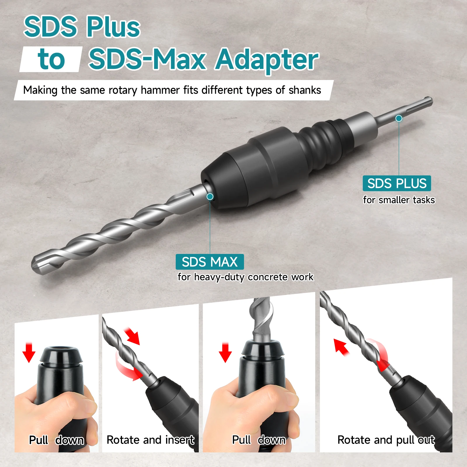 1Pc SDS Plus to SDS Max Adapter For Rotary Hammer Drill Converter 210mm Tools Accessory Impact Drill Socket Adapter Unique desig