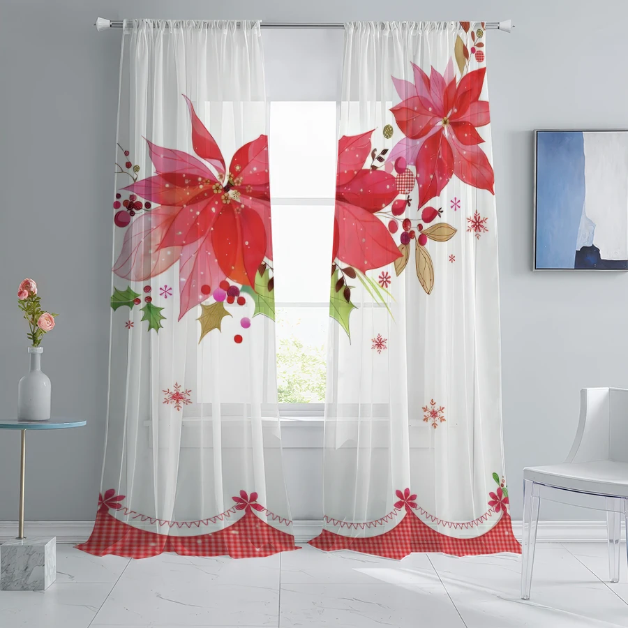 2PCS Christmas Sheer Curtains, - Curtain Rods ulasan dan harga