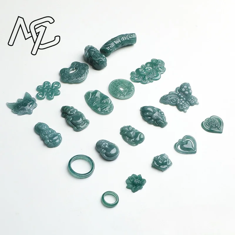 2PC Natural Blue Water Jadeite Jade Heart Fox DIY Bracelet Pendant Bead Earrings Charm Jewellery Fashion Accessories Gift view 4