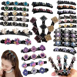 1/4pcs Shining Korean Flower Hair Clip Sweet Hair Decorate Clips Bangs Hold Barrettes Sparkling Crystal Stone Braided Hair Clips