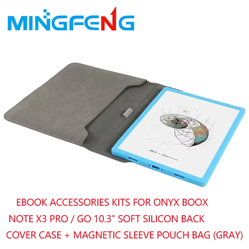 

eBook Accessories Kits For Onyx Boox Note X3 Pro / Go 10.3" Soft Silicon Back Cover Case + Magnetic Sleeve Pouch Bag (GRAY)
