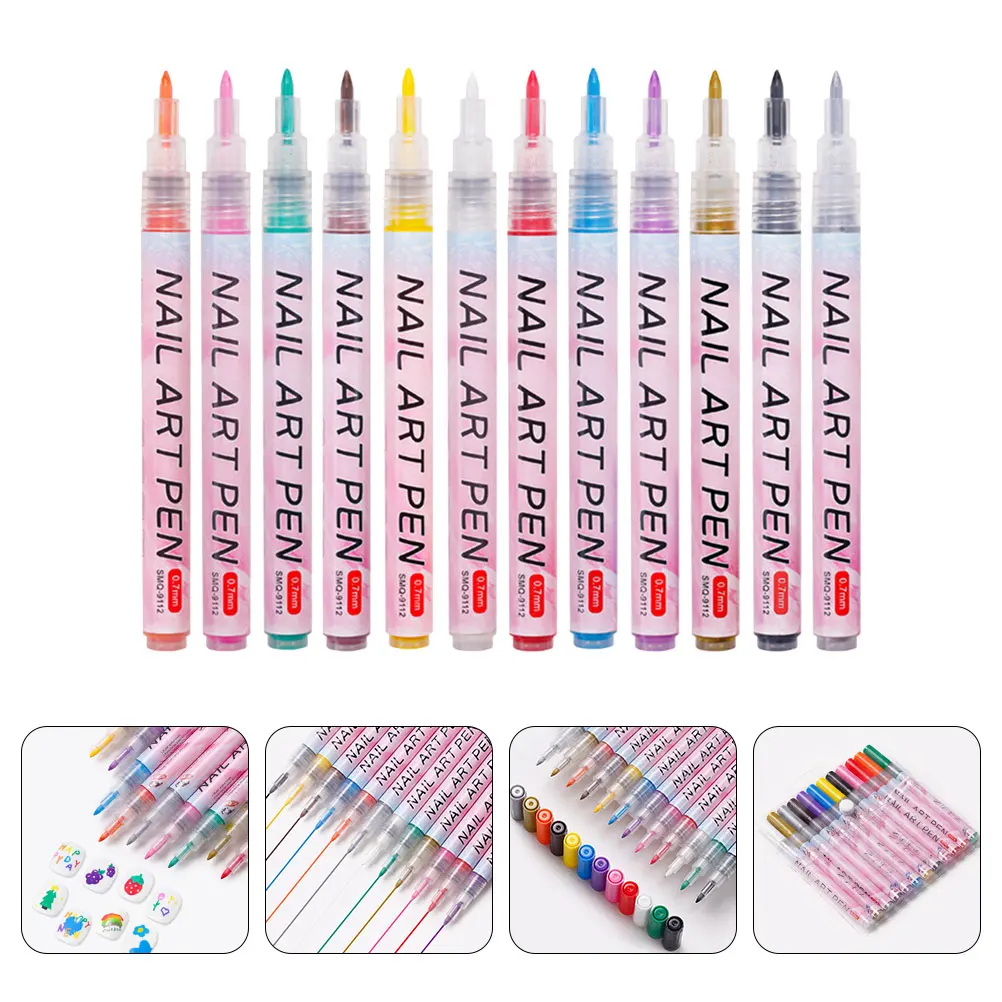 

12pcs Art Nail Polishing Graffiti Pens Acrylic Paint Pens For Drawing Dots Lines Patterns Lightweight Portable Design For