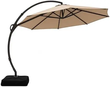 Outdoor Patio Umbrella with Base included, 11 FT Deluxe Curvy Cantilever Umbrella Heavy Duty Offset Hanging Umbrella