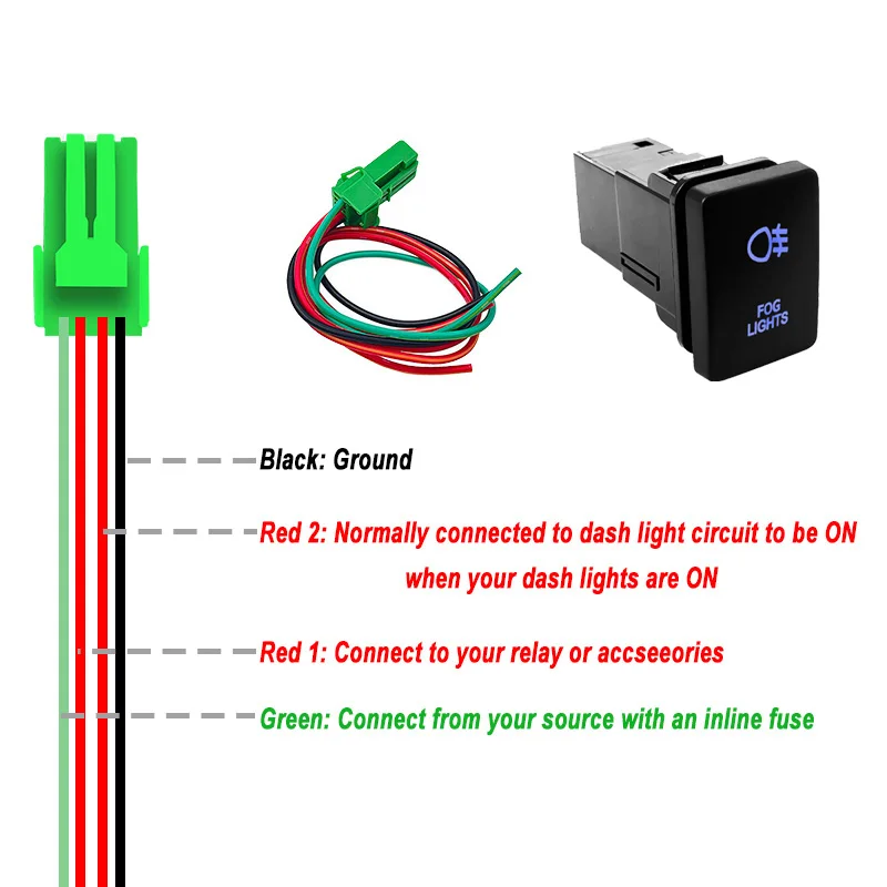 12V Dual Green Led Illuminated Push Switch Front / Rear Diff Lock Button Switch for Toyota Landcruiser RVA4 Hilux Tundra 4Runner