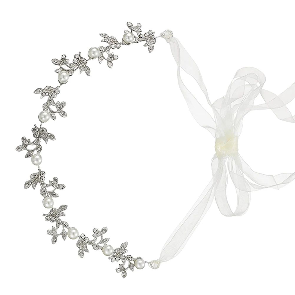 

Pearl Hairb Pearl Hair Piece Wedding Accessory Elegant Alloy Ribbon Headwear Bridal Headdress Lightweight Durable