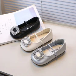 2024 Kids Leather Shoe Non-slip Girls Princess Ballet Shoes Fashion Rhinestone Buckle Children's Causal Wedding Party Flat Shoes