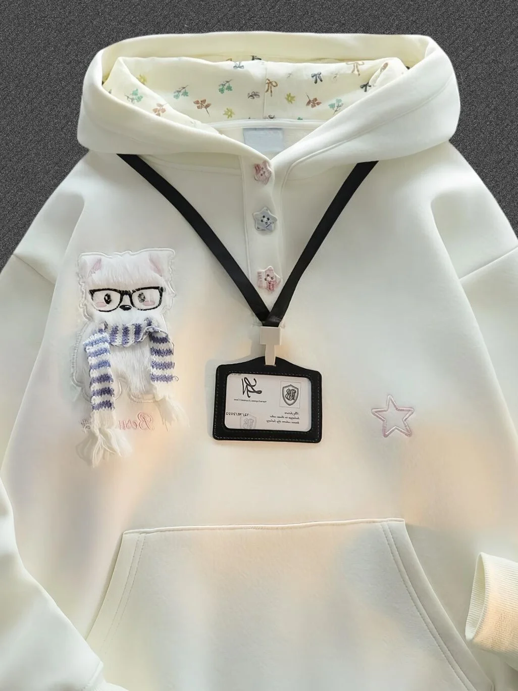 

Anti-Aging Soft Sle Apricot Dog Embroidery Hoodie Women's Autumn Winter Thiened Loose Slimming Couple Outerwear