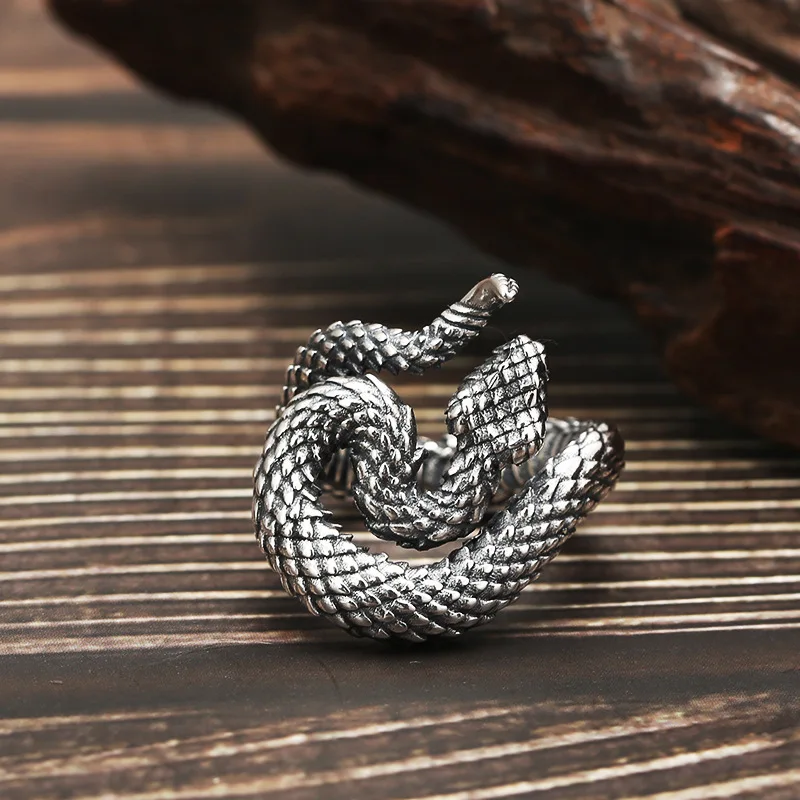 Sterling silver dark style snake ring men's european and american silver jewelry men's index finger ring silver jewelry