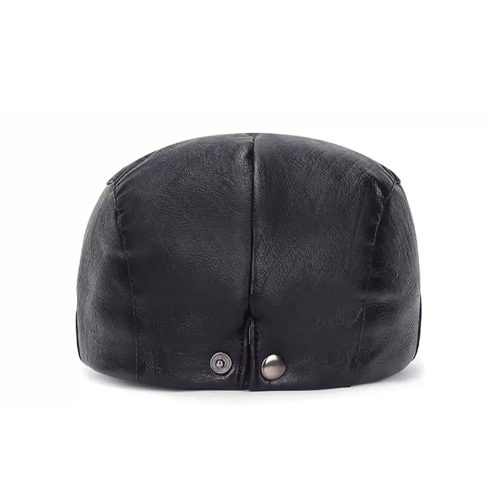 

Simple PU Leather Beret Hat Vintage Adjustable Strap Octagonal Cap Hip Hop Newsboy Cap For Men Women