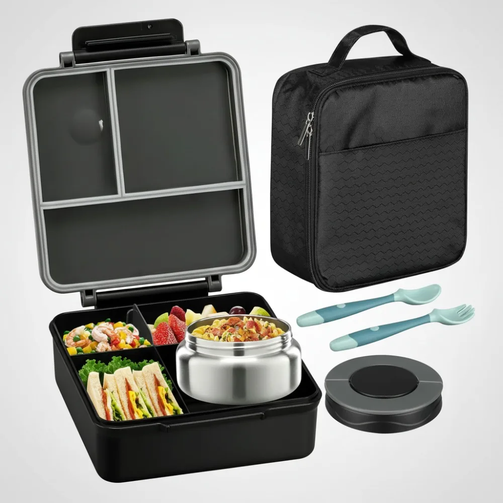 

Детский ланч-бокс Bento с термоном для супа и сумкой на 8 унций, герметичный контейнер для еды с 4 отделениями для школы