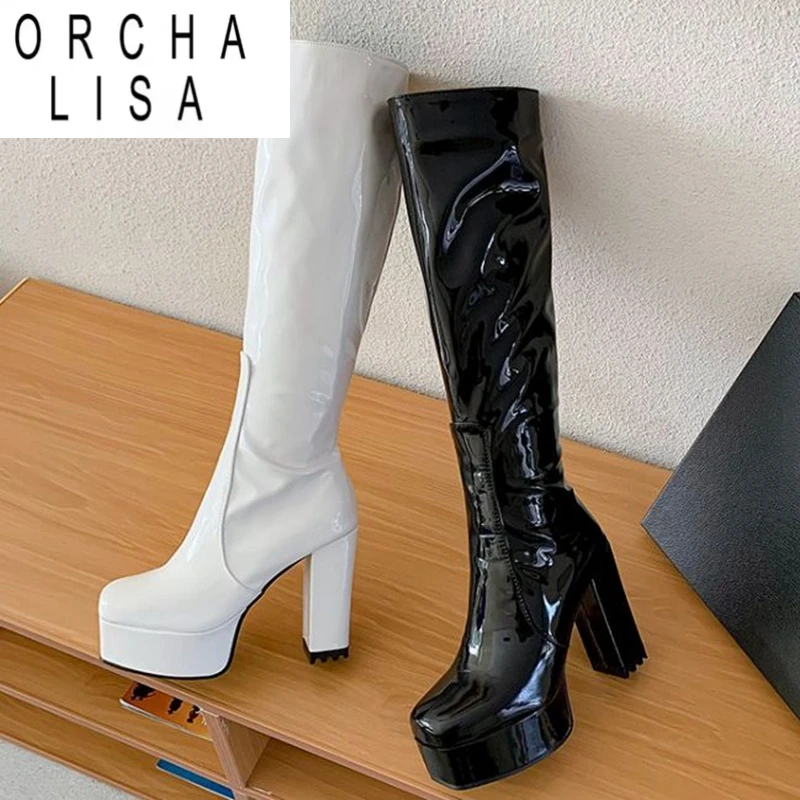 

ORCHA LISA Сапоги до колена на платформе, резиновые сапоги на блочном каблуке, размер 34–43, черный, белый, синий, S2729