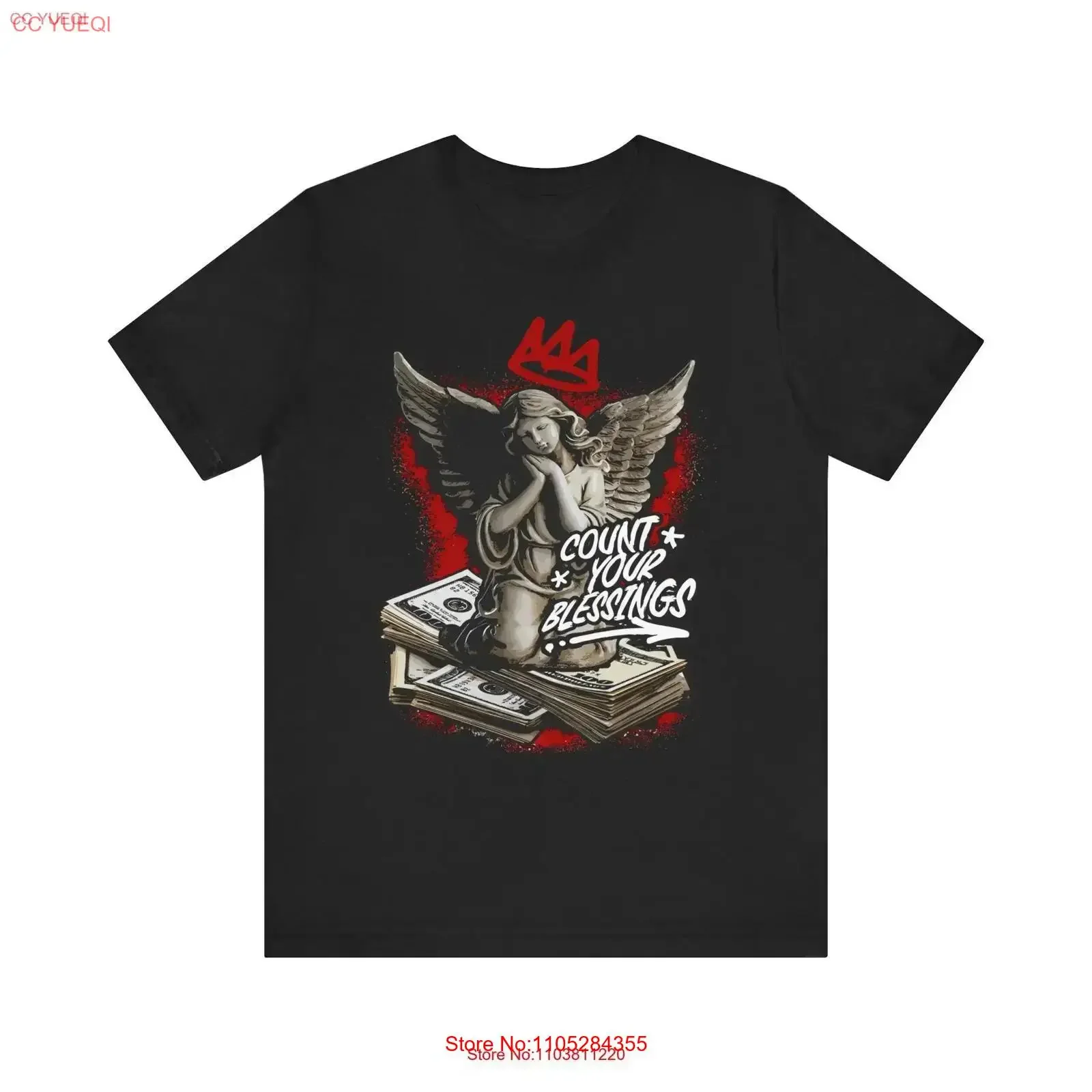 Count Your Blessings Angel T Shirt Hip Hop Streetwear with Kneeling on Cash Urban Fashion Hustlers Trendsetters vintage Washed