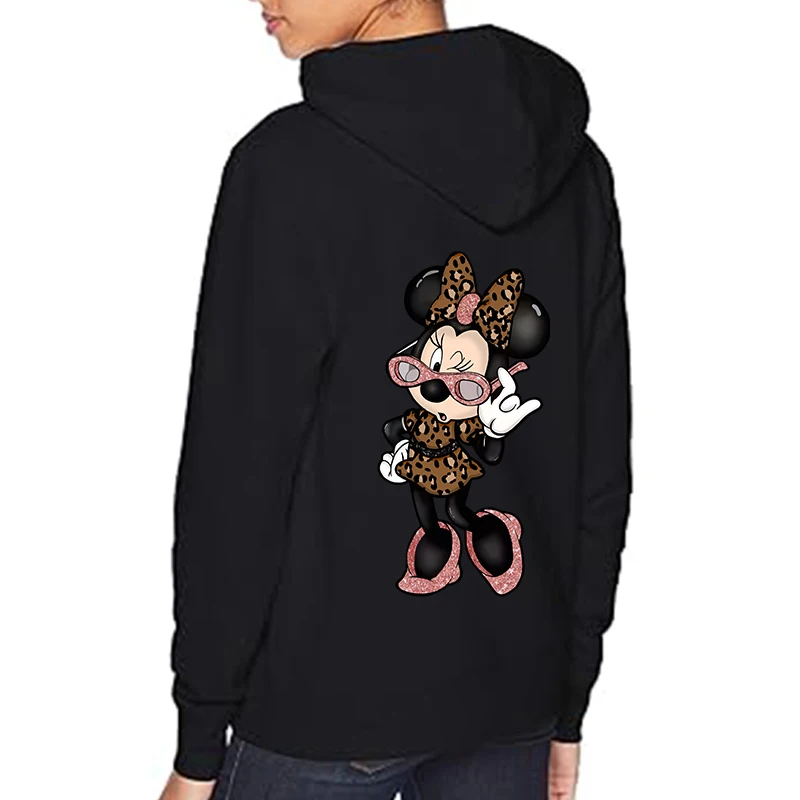 Ladies Clothing New Leopard Y2k Hoodies Trendy Disney Minnie Womens Sweatshirts Pullover Long Sleeve Hooded Tops Fall Clothes