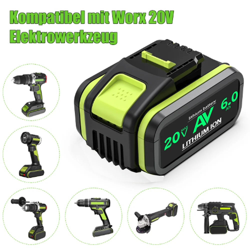 New 6000mAh Battery For Worx WA3553 20V 21V Cordless Power Tool Battery WA3572 WA3553 WX390 WA3551 WX176 WX178 Spare Batteriies