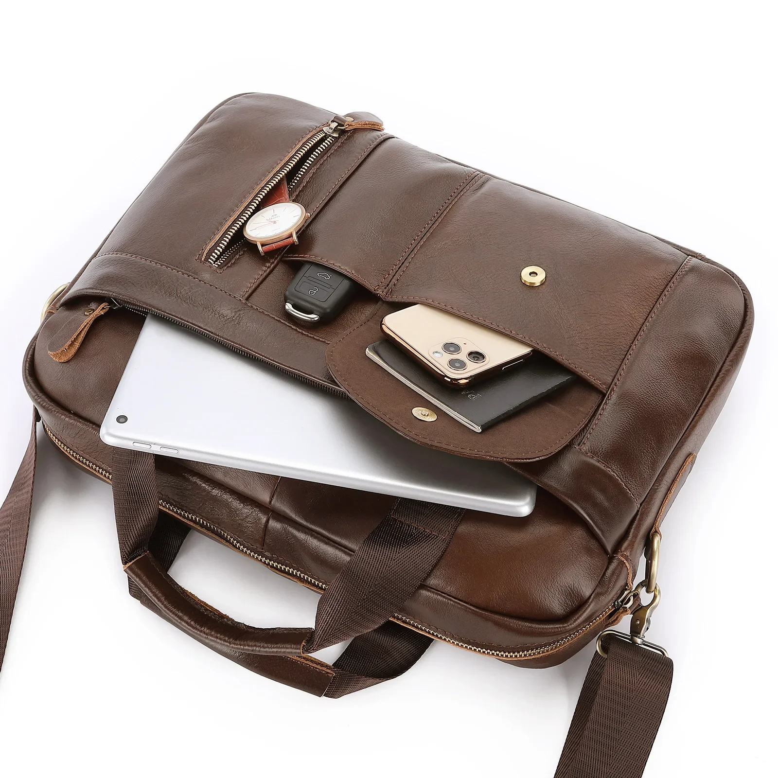 Large Men's Bag Men Genuine Leather Briefcase for15.6 inch Laptop Messenger Men's Leather Bag Business Portfolio for A4 Document