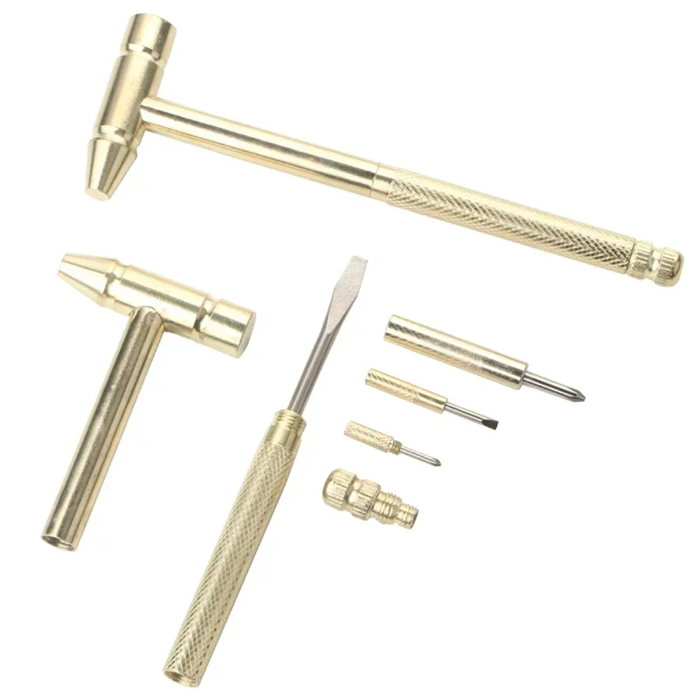 6 In 1 Micro Multifunction Multi Brass Hammer 3 Kinds Screwdriver Bits Pocket Small Hammer Hand Tools For Jewellers DIY Too