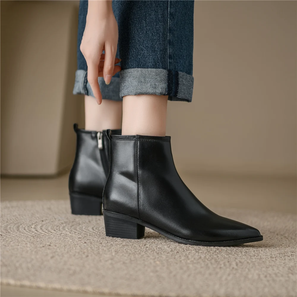 FEDONAS 2024 New Classic Women Ankle Boots Thick Heels Pointed Toe Mature Genuine Leather Office Lady Shoes Woman Autumn Winter