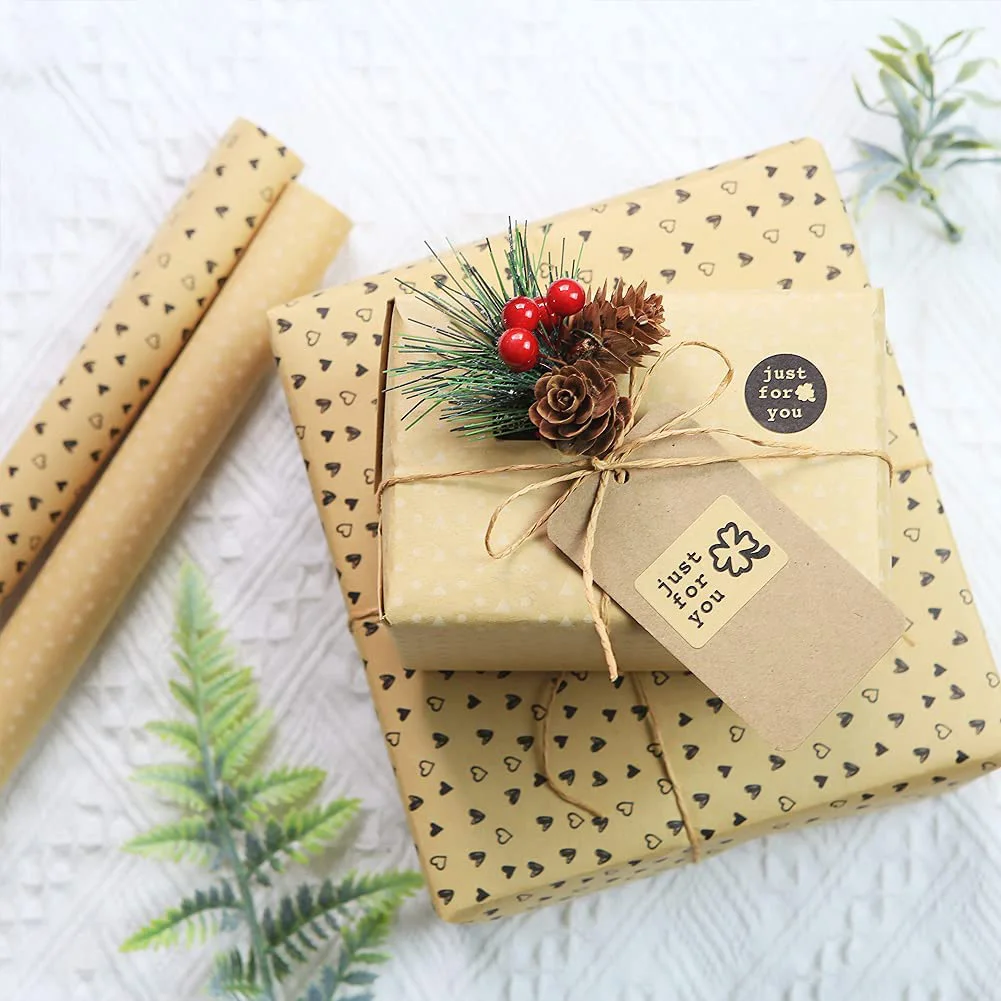 ABRJ-Kraft Gift Wrapping Paper,Birthday Wrapping Paper,6 Sheets Kraft Brown Wrapping Paper With Tags Jute Strings And Sticker