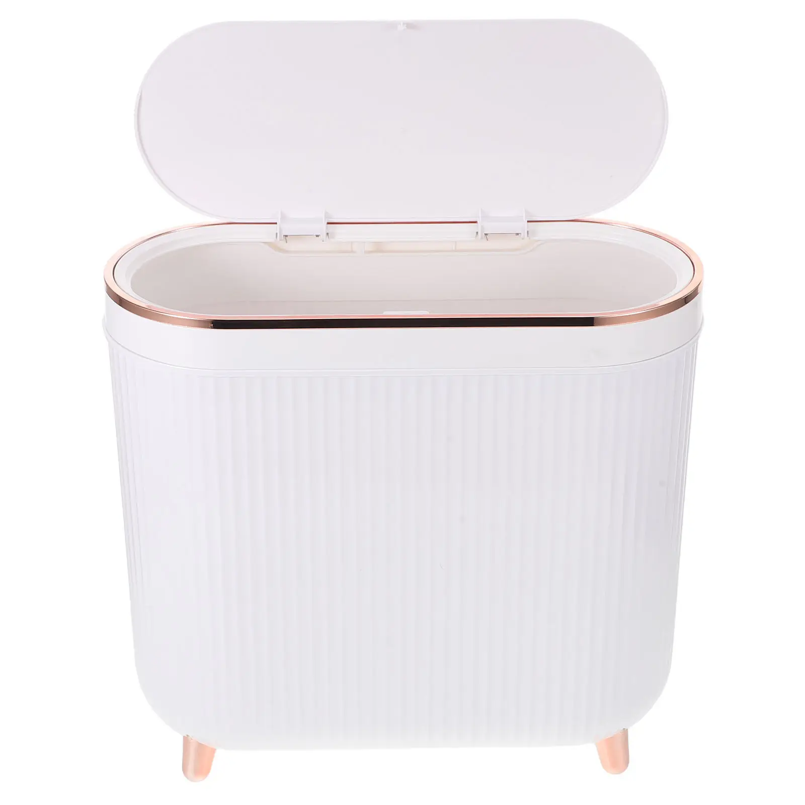 

Bathroom Trash Can Narrow Garbage Bin Lid 12L Space-Saving Slim Modern Style Plastic Waste Bucket for Home Hotel Office