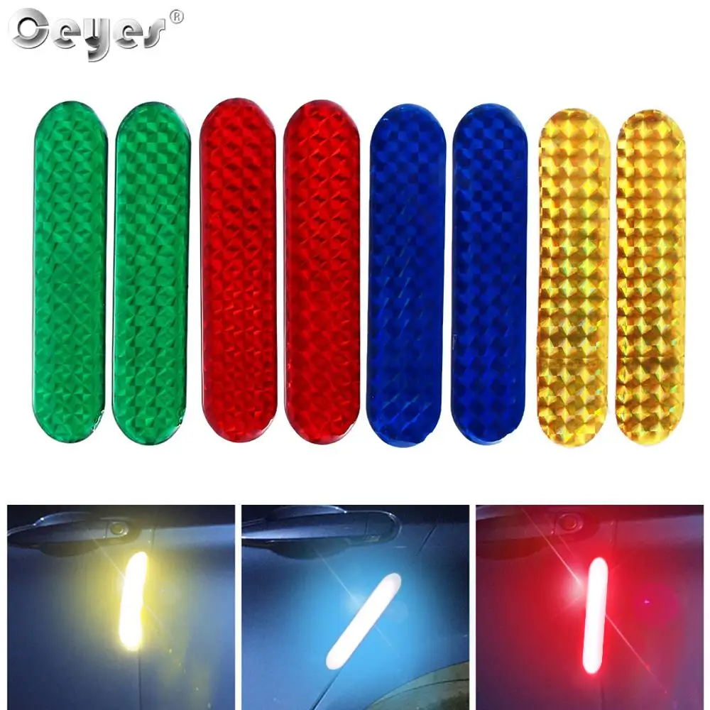 2PC PET Night Dark Safety Mark Reflective Strips Car Door Sticker Warning Tape Auto Decoration Accessories Red/Yellow/Blue/Green