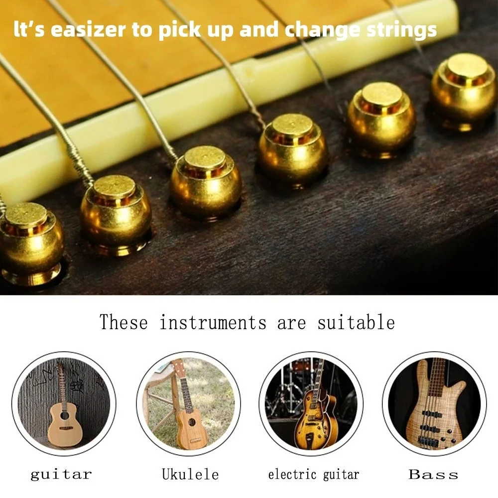 6PCS Brass Acoustic Guitar Bridge Pins, String Nail Pegs for Enhanced Tone & Sustain, Universal Fit for Folk Classic Guitar​