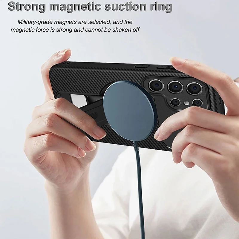 Carbon Fiber Drill Pattern Phone Case for Samsung S25 FE S24 Plus S23 Ultra S22 - Card Holder Wirele