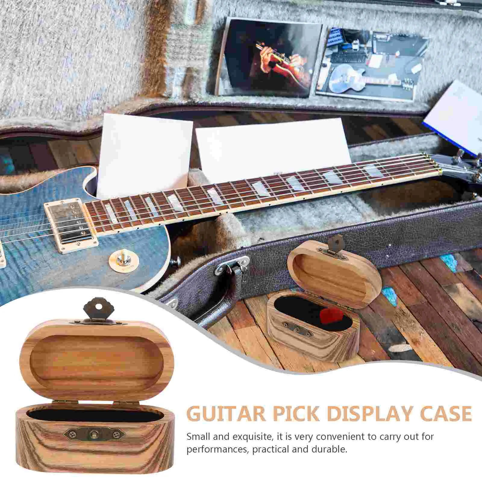 Guitar Pick Wooden Box Practical Container Storage Organizer Sponge Plectrum Case