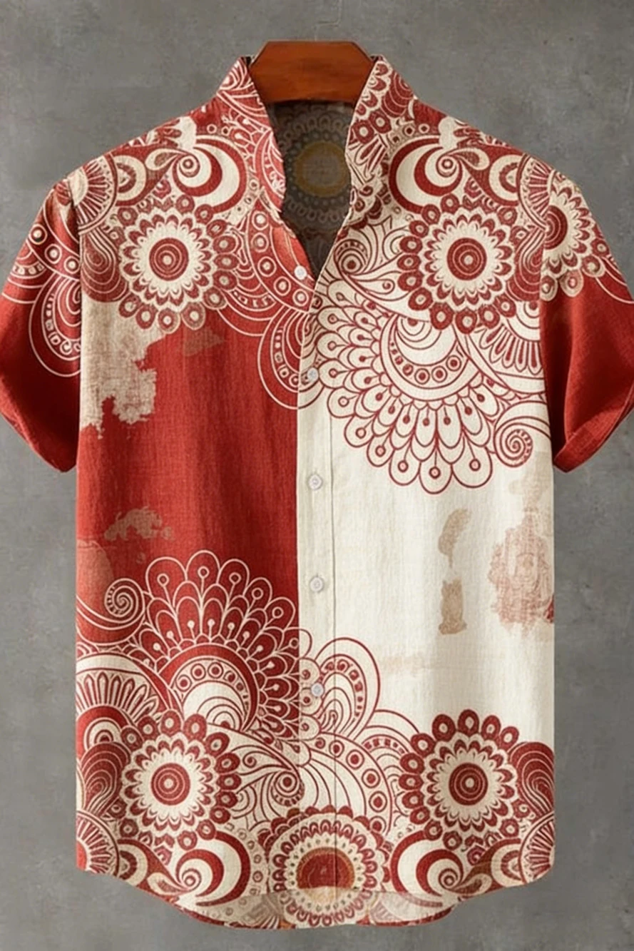 

Men's new summer short-sleeved lapel shirt Oriental culture 3D printed shirt Hawaiian vacation outdoor casual party men's tops
