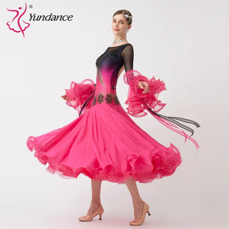 B-23164 New Women Modern Dance Rhinestone Color Diversity Dress Ballroom National Standard Waltz Competition Performance