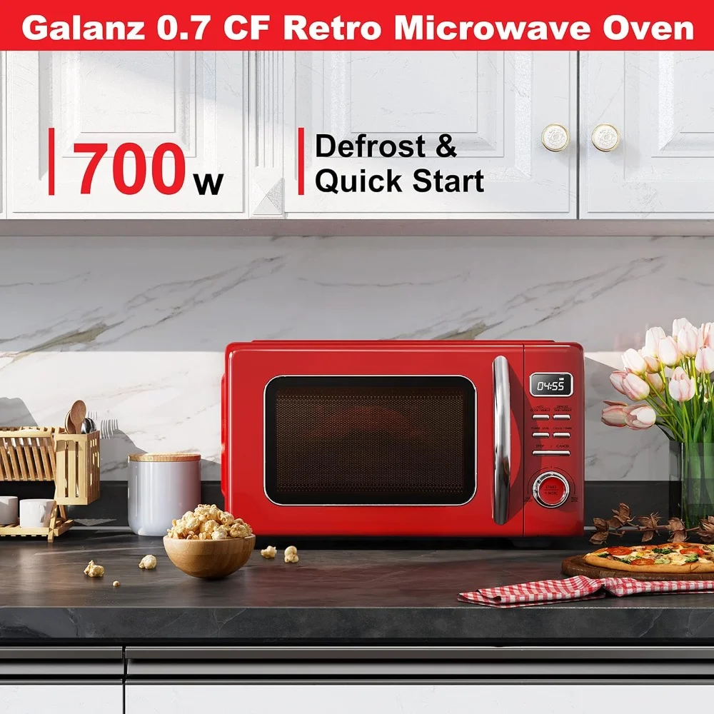 Fornos de microondas com mesa giratória de vidro, Auto Cook e Reheat, Descongelar e Easy Clean, 0,7 Cu Ft