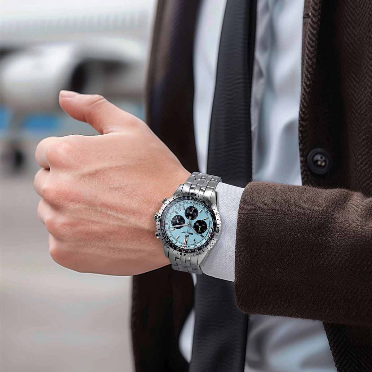 BERNY Aviation Herrenuhren Quarz Chronograph Uhr Datum Saphir Super Leuchtend Luxusmarke Dress Herren Armbanduhr – Detail 20