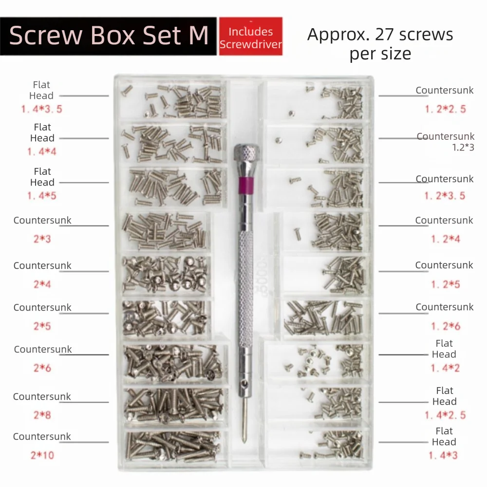 Washer Assorted Mini Screws Set Silver Cross Micro Screws Boxed Repair Tool Kit Watch Repair