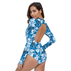 NACULAR Long Sleeve Swimsuit Women Printed Sport Large Size Surfing Swimwear One Piece Bathing Suit Beachwear Backless Sexy