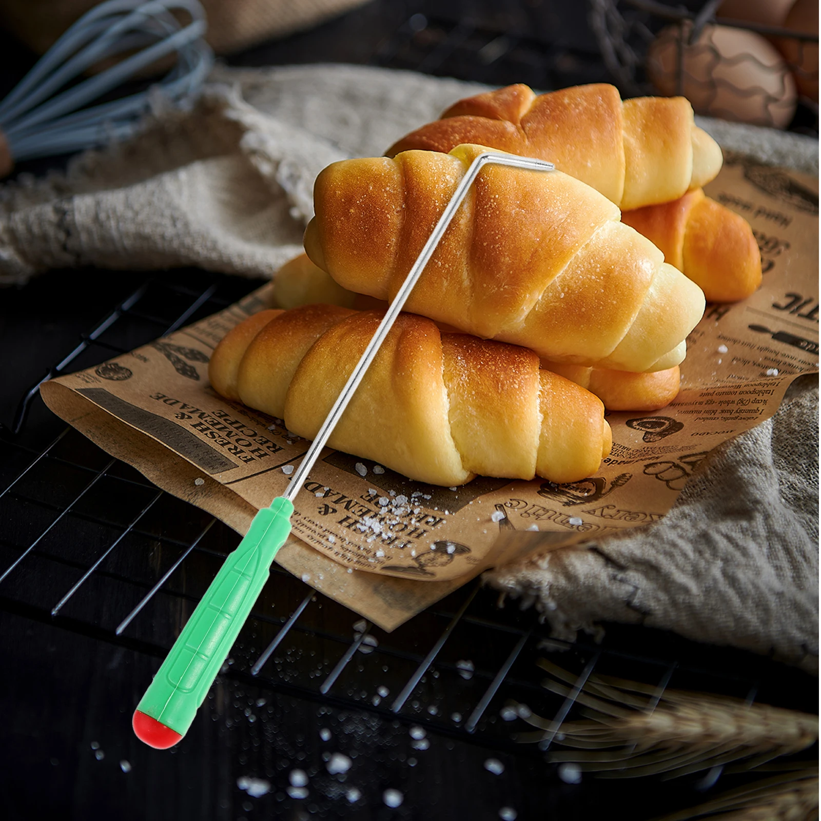 

Oven Rack Remover Metal Long Handle Fire Pit Hook Easy Grip Toaster Oven Accessories Baking Safety Tool Non-Slip Handle