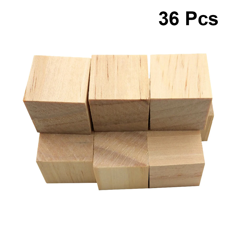 

36pcs Wooden Craft Cube Blocks 38Mm Natural Unfinished Wood Square Diy Decoration Crafts Home Display Small Woodcraft Blocks