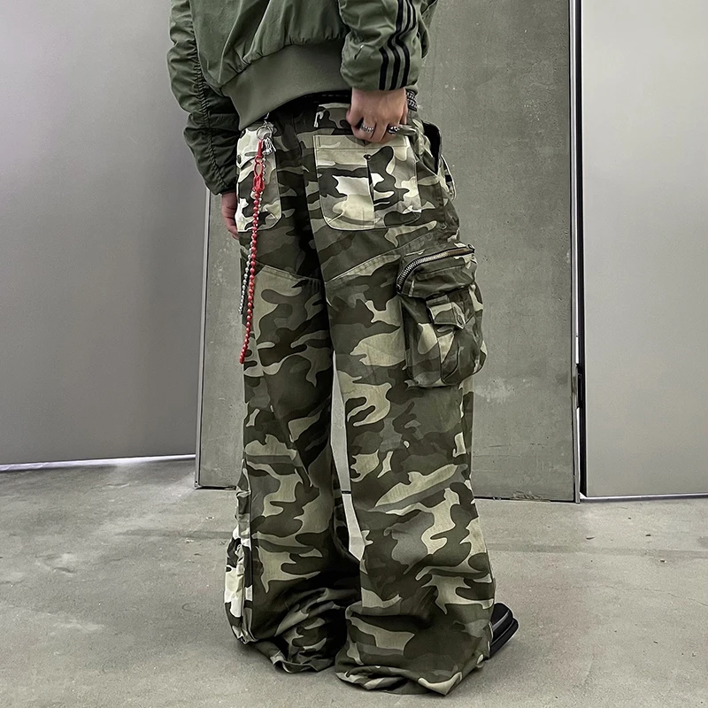 PFNW American Vintage Camouflage Splicing Three-dimensional Multiple Pocket Cargo Pants For Men Autumn New Tide Trousers 12C1675