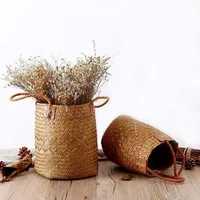 Handmade Grass Woven Flower Basket, Storage Basket, Creative Dry Flower Insertion Basket, Circular Handheld Gift Set