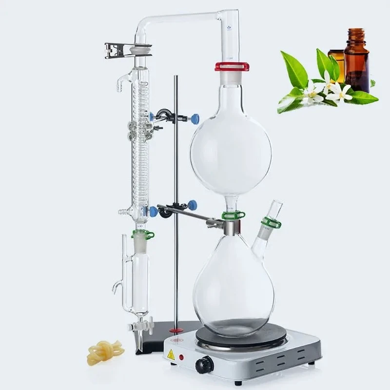 For 2000ml Lab Essential Extraction Separator Device Oil Steam Distillation Apparatus With Hot Stove Graham Condenser
