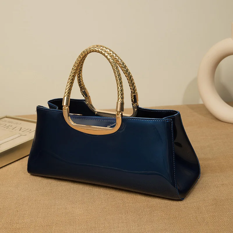 

Luxury Designer Handbags Women 2025 High-end Evening Party Clutch Bag Ladies Bright Patent Leather Top Handle Underarm Bags
